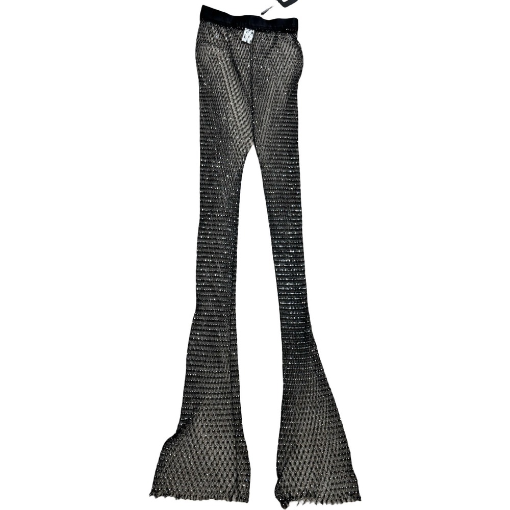 PrettyLittleThing Mesh Wide Leg Trouser Women One Sz Black NEW Diamante CMC8510